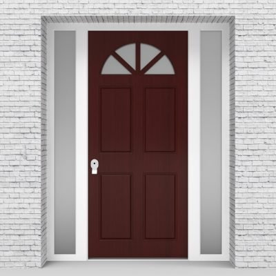 3.single Door With Two Side Panels Edwardian 4 Panel With Arched Glass Pane Mahogany