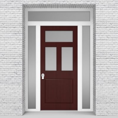 3.single Door With Two Side Panels And Transom Edwardian 4 Panel With 3 Glass Panes Mahogany