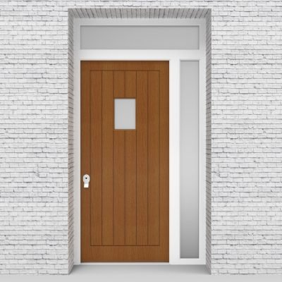 4.single Door With Right Side Panel And Transom 7 Vertical Lines With Rectangle Pane Oak
