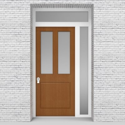 4.single Door With Right Side Panel And Transom Edwardian 3 Panel With 2 Glass Panes Oak