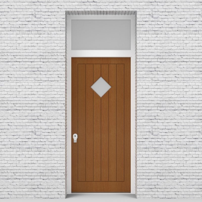 4.single Door With Transom 7 Vertical Lines With Diamond Pane Oak