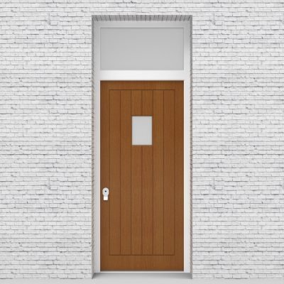 4.single Door With Transom 7 Vertical Lines With Rectangle Pane Oak