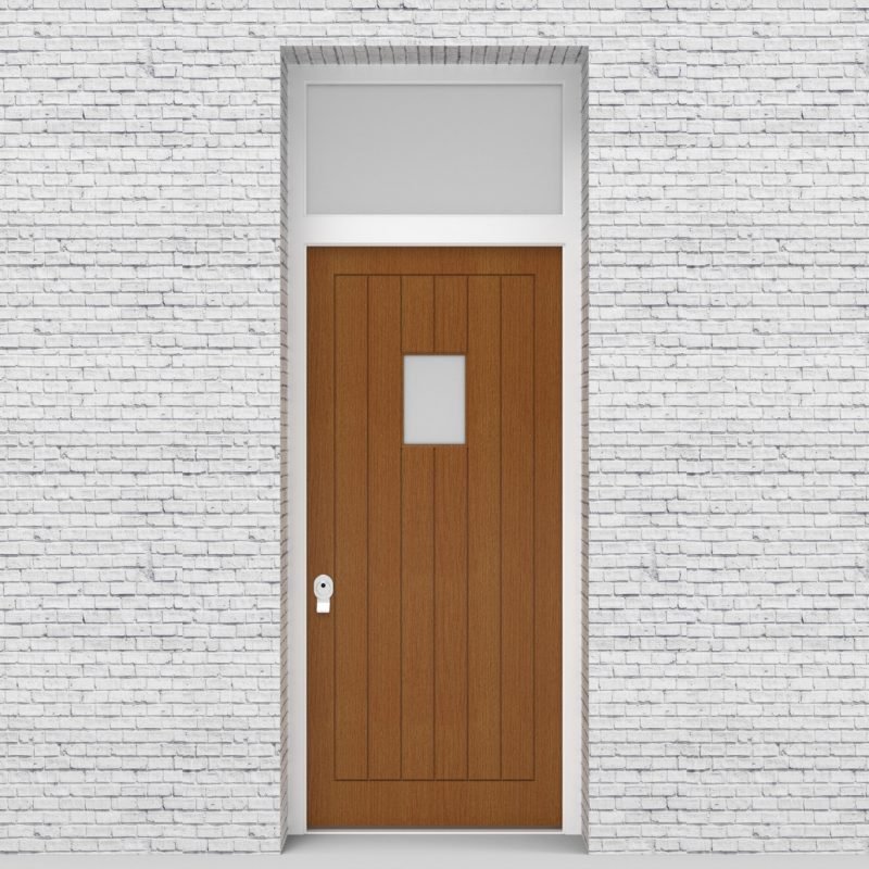 4.single Door With Transom 7 Vertical Lines With Rectangle Pane Oak