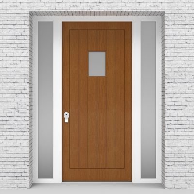 4.single Door With Two Side Panels 7 Vertical Lines With Rectangle Pane Oak