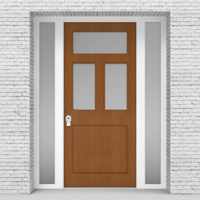 4.single Door With Two Side Panels Edwardian 4 Panel With 3 Glass Panes Oak