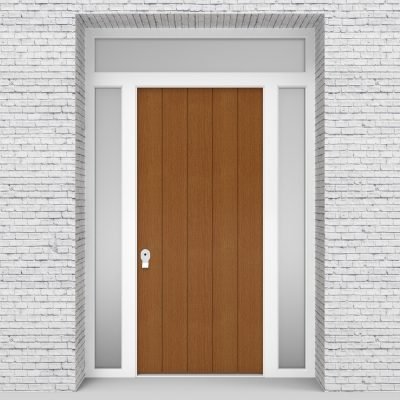 4.single Door With Two Side Panels And Transom 4 Vertical Lines Oak