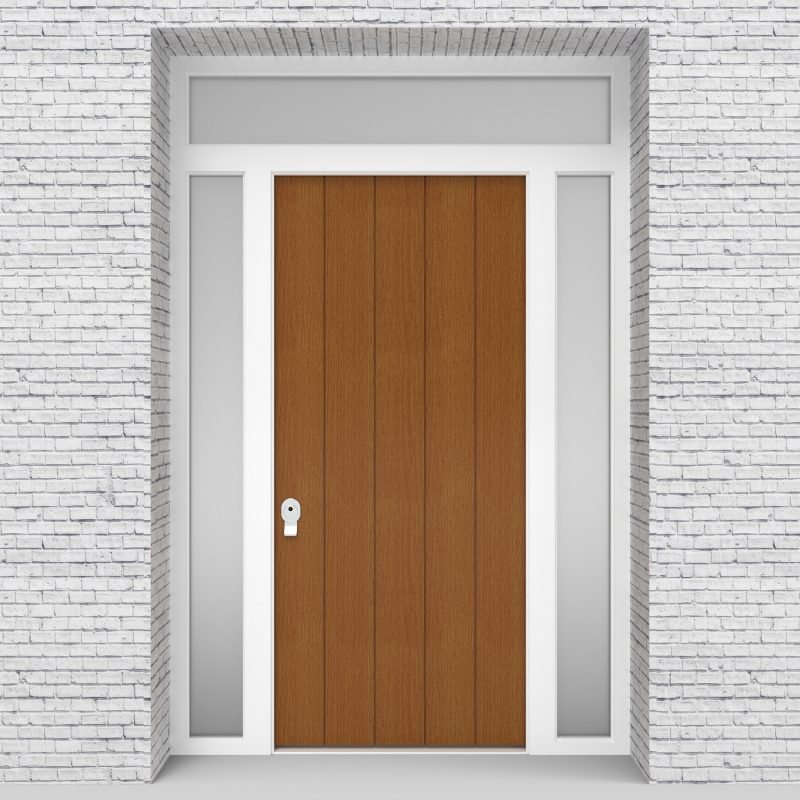 4.single Door With Two Side Panels And Transom 4 Vertical Lines Oak