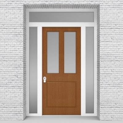 4.single Door With Two Side Panels And Transom Edwardian 3 Panel With 2 Glass Panes Oak