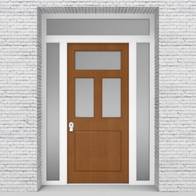 4.single Door With Two Side Panels And Transom Edwardian 4 Panel With 3 Glass Panes Oak