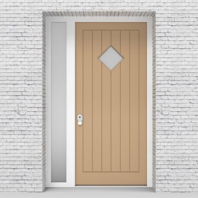 7.single Door With Left Side Panel 7 Vertical Lines With Diamond Pane Light Ivory (ral1015)