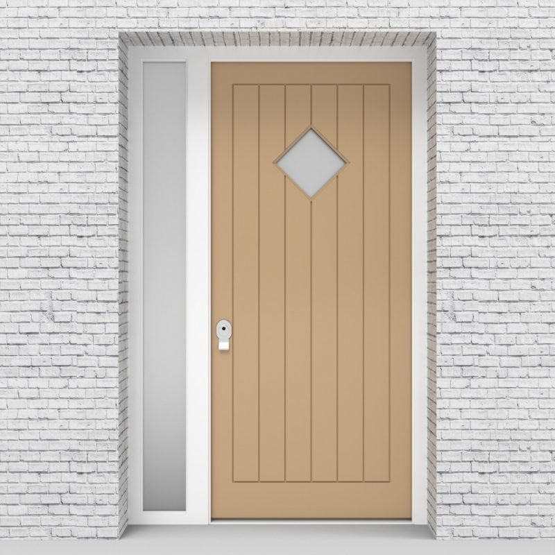 7.single Door With Left Side Panel 7 Vertical Lines With Diamond Pane Light Ivory (ral1015)