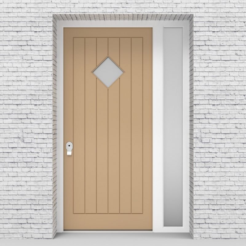 7.single Door With Right Side Panel 7 Vertical Lines With Diamond Pane Light Ivory (ral1015)