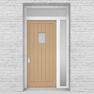 7.single Door With Right Side Panel And Transom 7 Vertical Lines With Rectangle Pane Light Ivory (ral1015)
