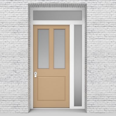 7.single Door With Right Side Panel And Transom Edwardian 3 Panel With 2 Glass Panes Light Ivory (ral1015)