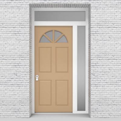7.single Door With Right Side Panel And Transom Edwardian 4 Panel With Arched Glass Pane Light Ivory (ral1015)