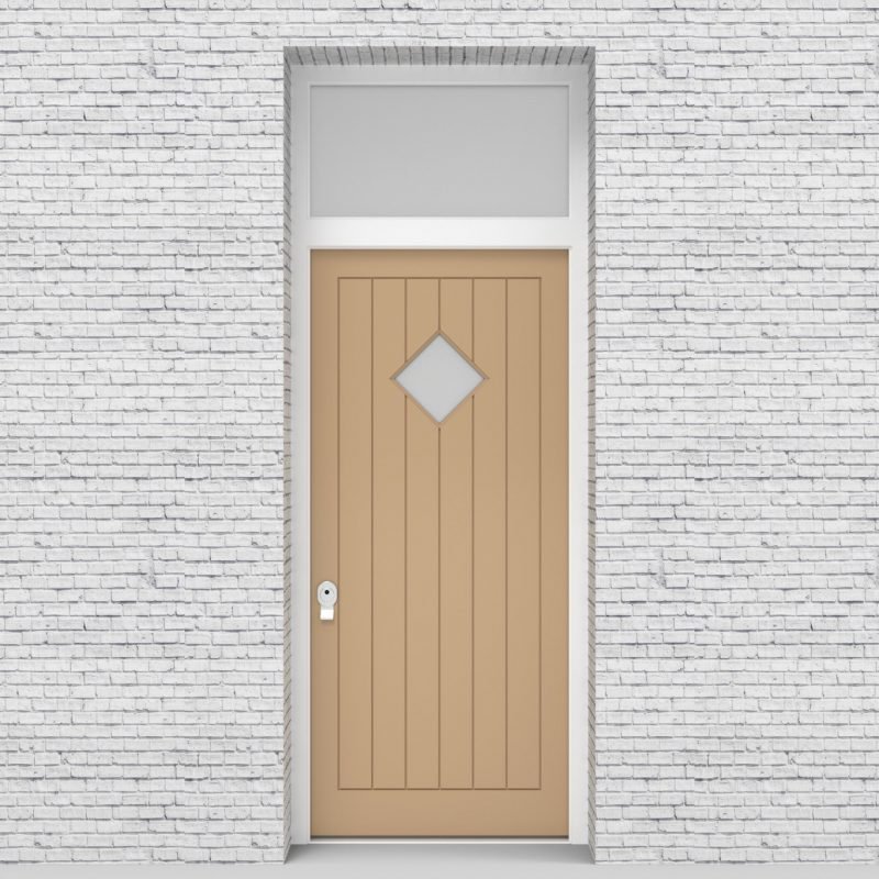 7.single Door With Transom 7 Vertical Lines With Diamond Pane Light Ivory (ral1015)