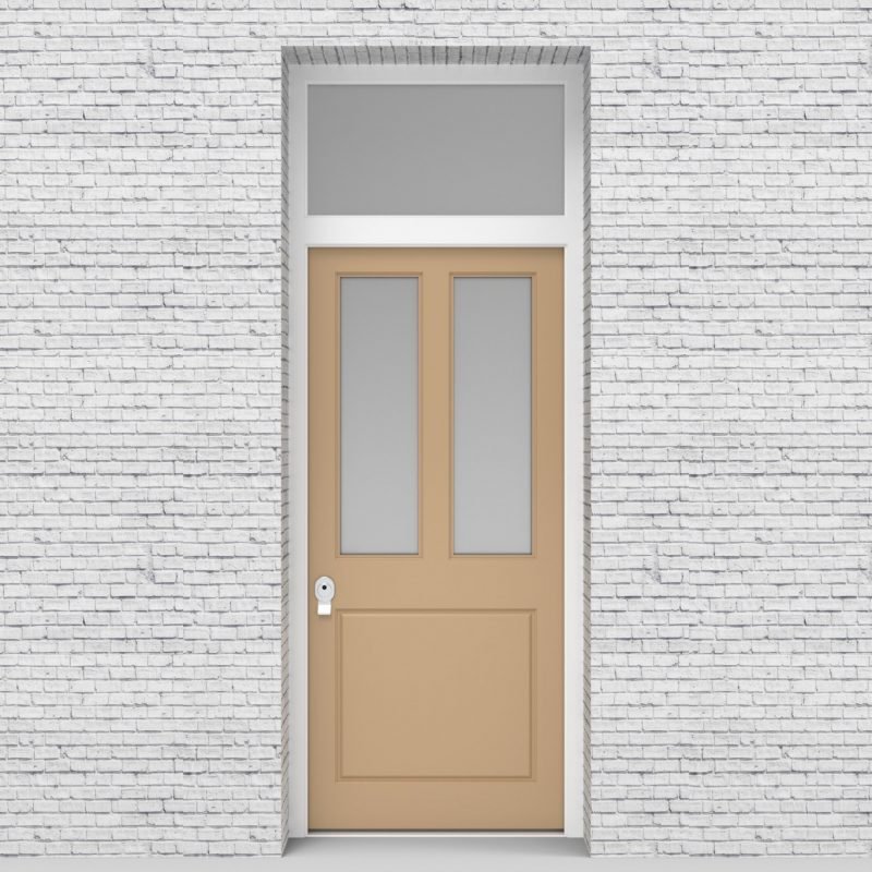 7.single Door With Transom Edwardian 3 Panel With 2 Glass Panes Light Ivory (ral1015)