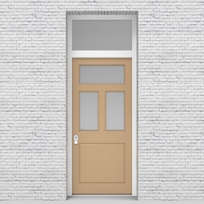 7.single Door With Transom Edwardian 4 Panel With 3 Glass Panes Light Ivory (ral1015)