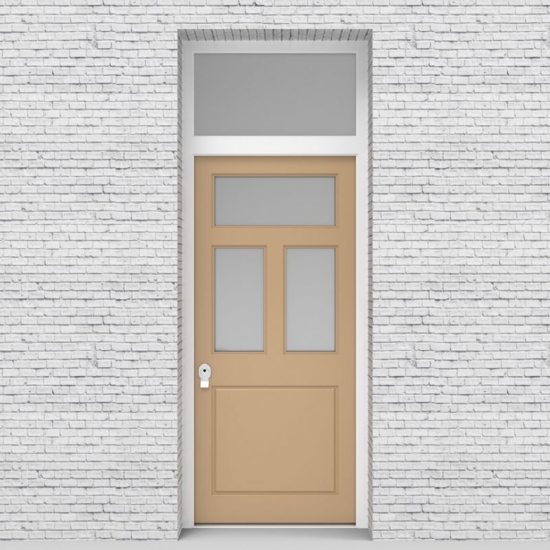 7.single Door With Transom Edwardian 4 Panel With 3 Glass Panes Light Ivory (ral1015)