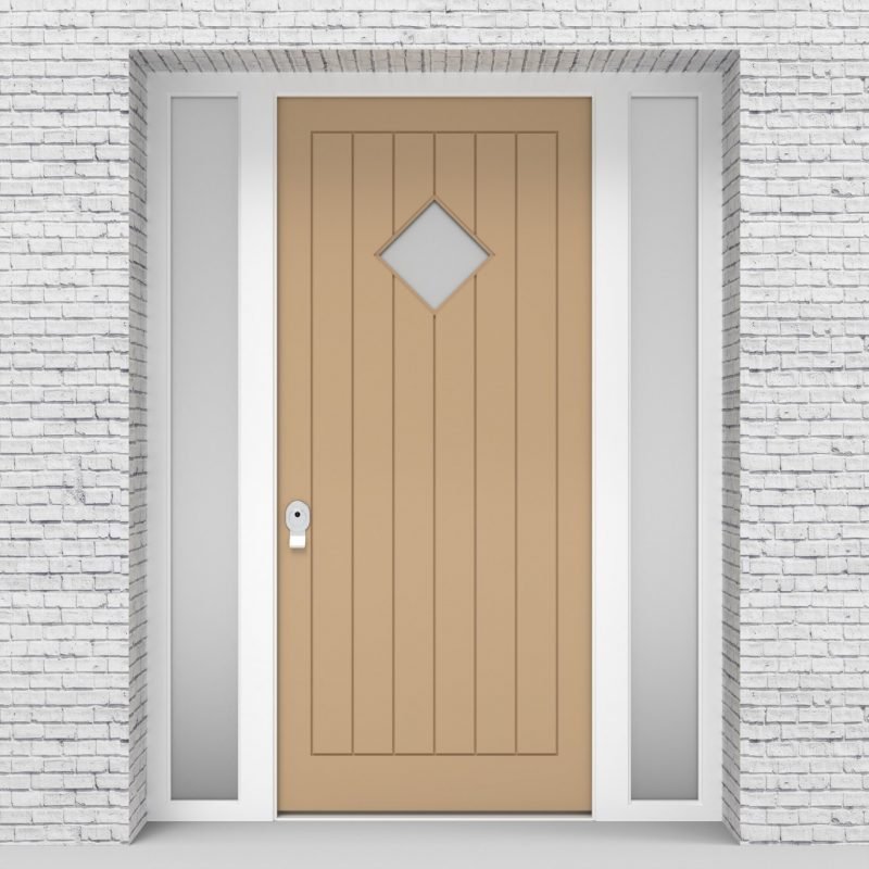 7.single Door With Two Side Panels 7 Vertical Lines With Diamond Pane Light Ivory (ral1015)