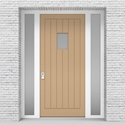 7.single Door With Two Side Panels 7 Vertical Lines With Rectangle Pane Light Ivory (ral1015)