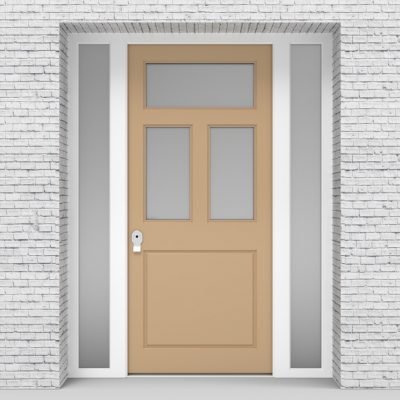 7.single Door With Two Side Panels Edwardian 4 Panel With 3 Glass Panes Light Ivory (ral1015)