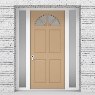 7.single Door With Two Side Panels Edwardian 4 Panel With Arched Glass Pane Light Ivory (ral1015)