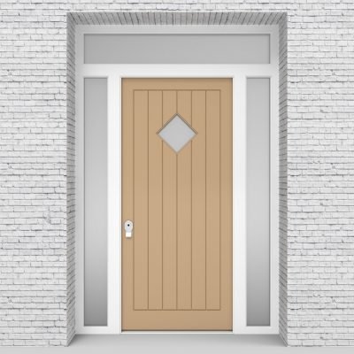 7.single Door With Two Side Panels And Transom 7 Vertical Lines With Diamond Pane Light Ivory (ral1015)