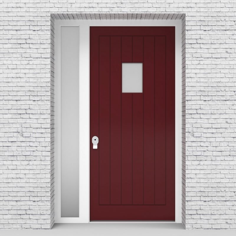 8.single Door With Left Side Panel 7 Vertical Lines With Rectangle Pane Ruby Red (ral3003)