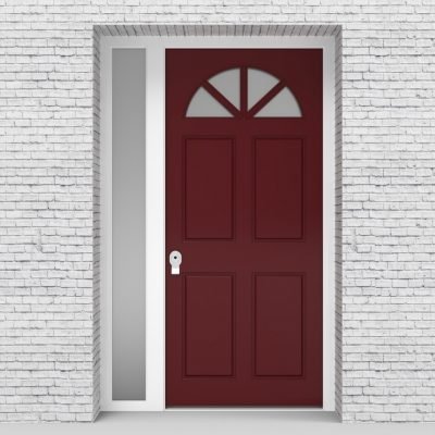 8.single Door With Left Side Panel Edwardian 4 Panel With Arched Glass Pane Ruby Red (ral3003)