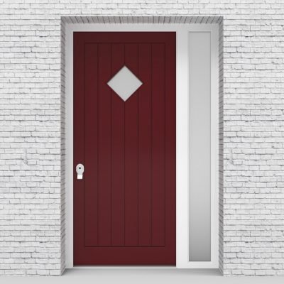 8.single Door With Right Side Panel 7 Vertical Lines With Diamond Pane Ruby Red (ral3003)