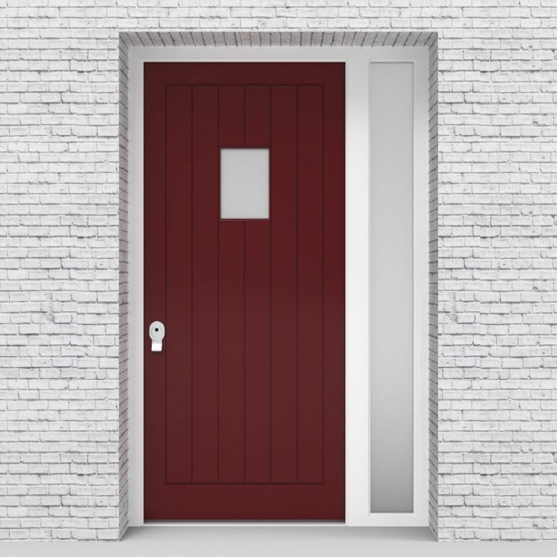 8.single Door With Right Side Panel 7 Vertical Lines With Rectangle Pane Ruby Red (ral3003)