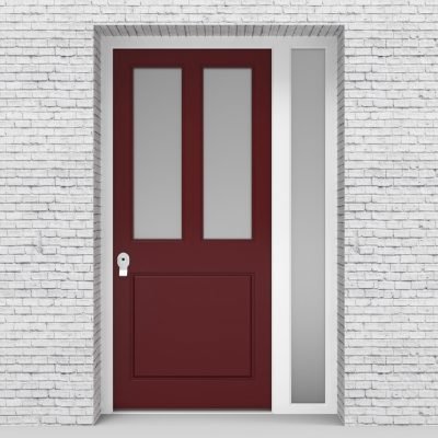 8.single Door With Right Side Panel Edwardian 3 Panel With 2 Glass Panes Ruby Red (ral3003)
