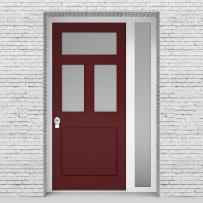 8.single Door With Right Side Panel Edwardian 4 Panel With 3 Glass Panes Ruby Red (ral3003)