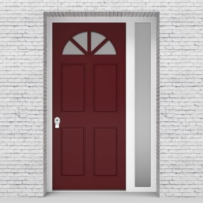 8.single Door With Right Side Panel Edwardian 4 Panel With Arched Glass Pane Ruby Red (ral3003)
