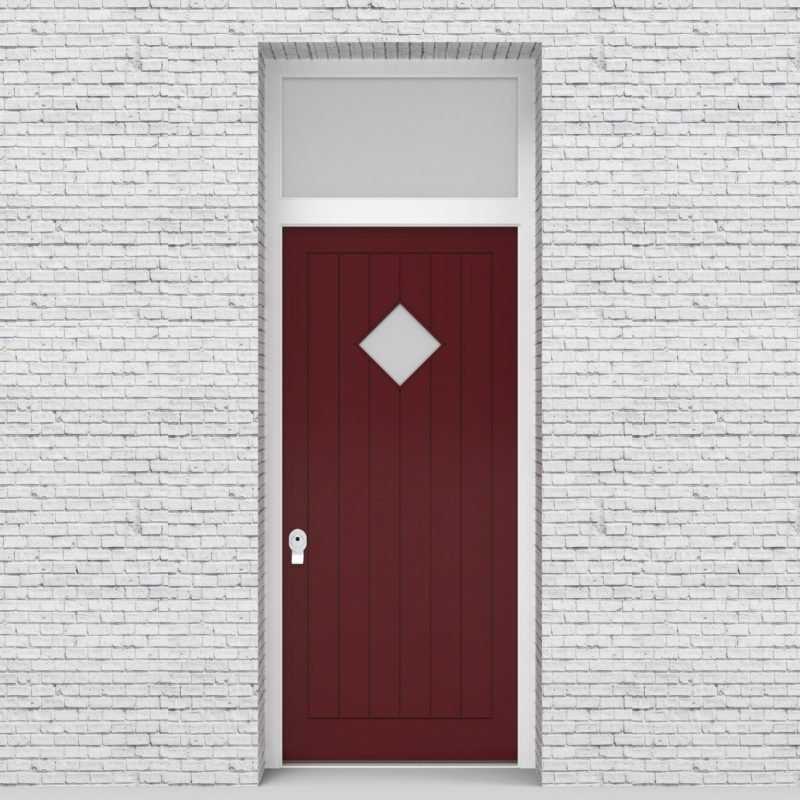 8.single Door With Transom 7 Vertical Lines With Diamond Pane Ruby Red (ral3003)