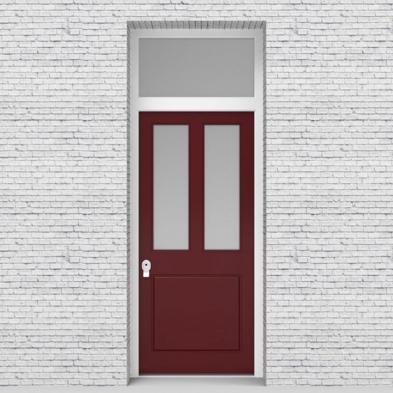 8.single Door With Transom Edwardian 3 Panel With 2 Glass Panes Ruby Red (ral3003)