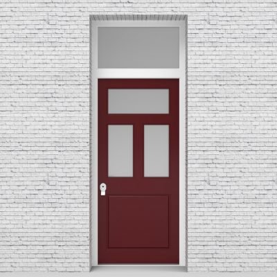 8.single Door With Transom Edwardian 4 Panel With 3 Glass Panes Ruby Red (ral3003)