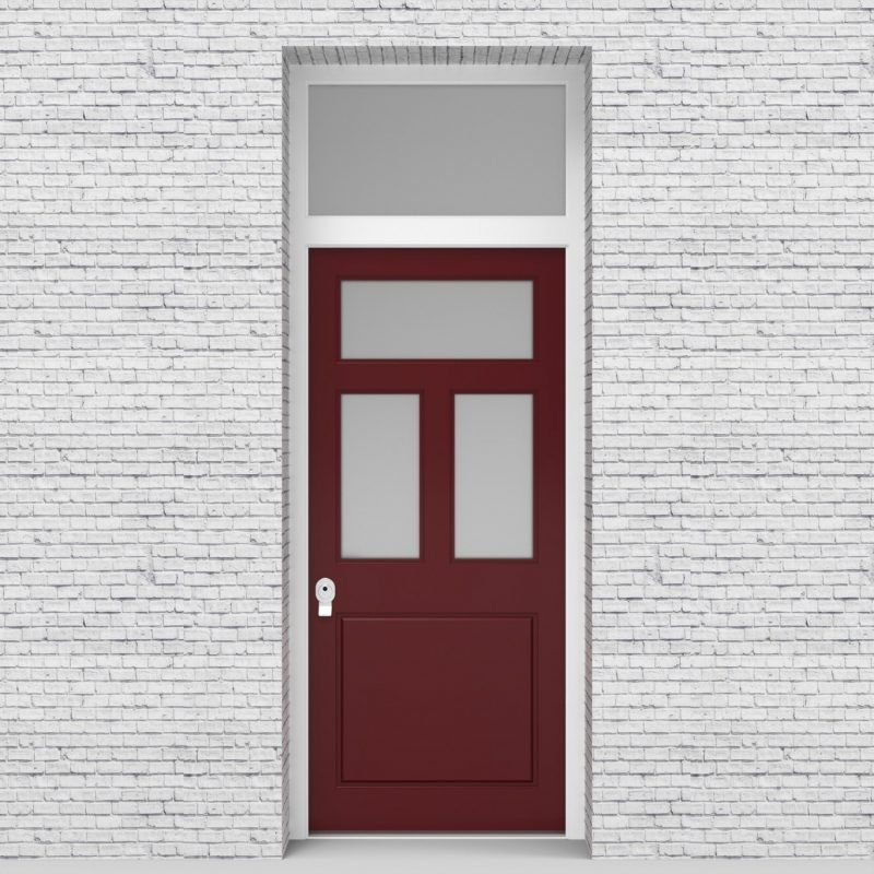 8.single Door With Transom Edwardian 4 Panel With 3 Glass Panes Ruby Red (ral3003)