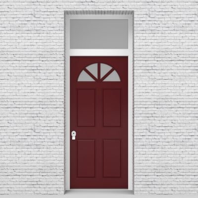 8.single Door With Transom Edwardian 4 Panel With Arched Glass Pane Ruby Red (ral3003)