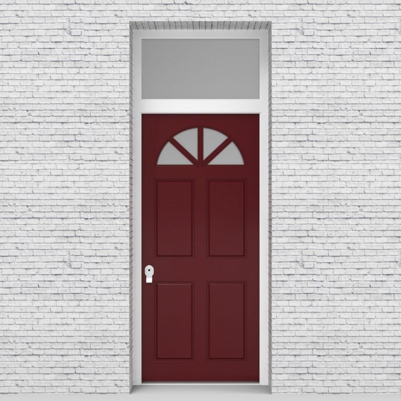 8.single Door With Transom Edwardian 4 Panel With Arched Glass Pane Ruby Red (ral3003)