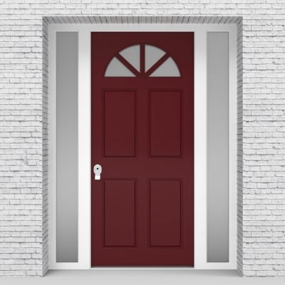 8.single Door With Two Side Panels Edwardian 4 Panel With Arched Glass Pane Ruby Red (ral3003)