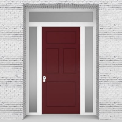 8.single Door With Two Side Panels And Transom Edwardian 4 Panel Ruby Red (ral3003)