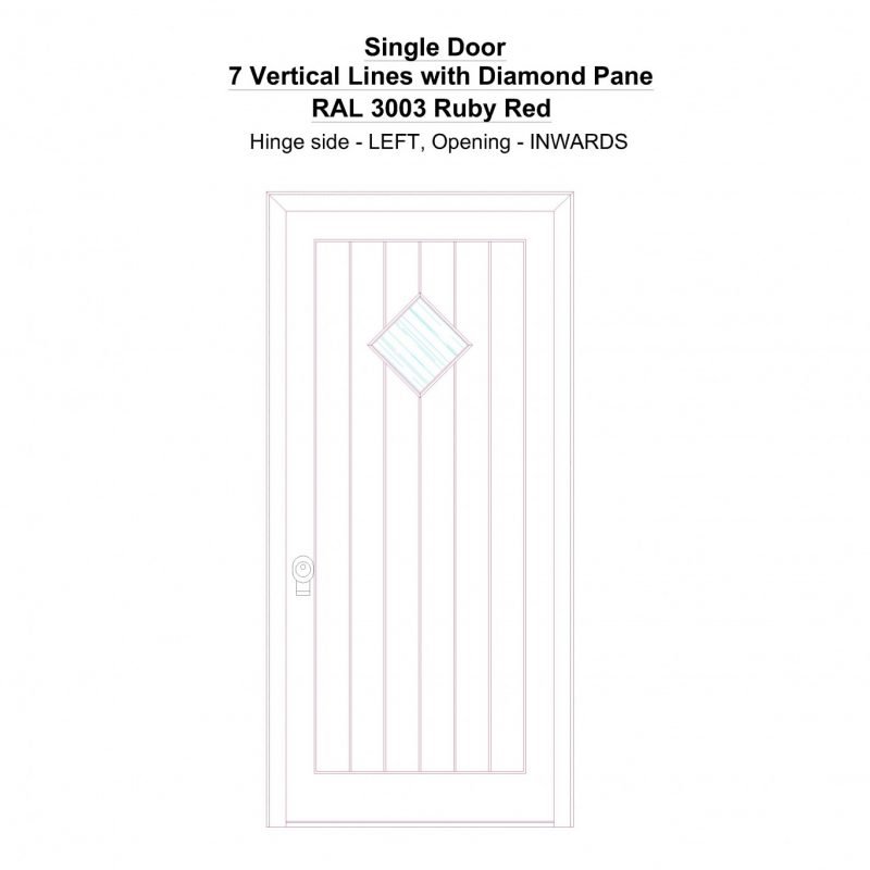 Sd 7 Vertical Lines With Diamond Pane Ral 3003 Ruby Red Security Door