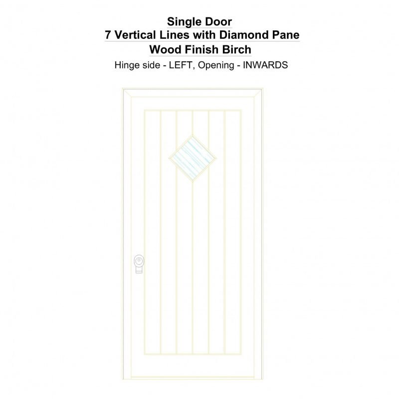 Sd 7 Vertical Lines With Diamond Pane Wood Finish Birch Security Door