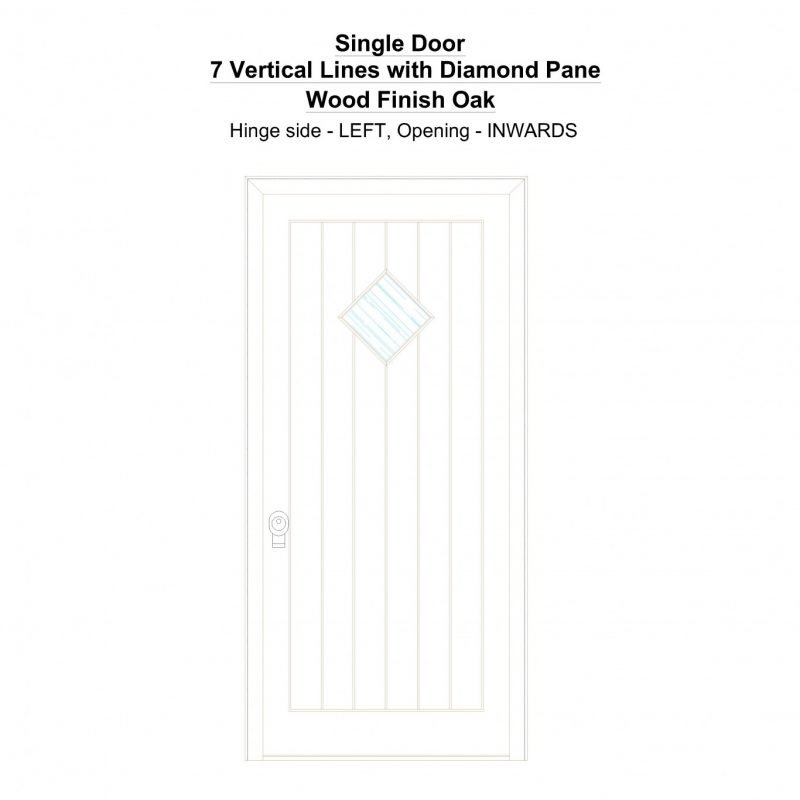 Sd 7 Vertical Lines With Diamond Pane Wood Finish Oak Security Door