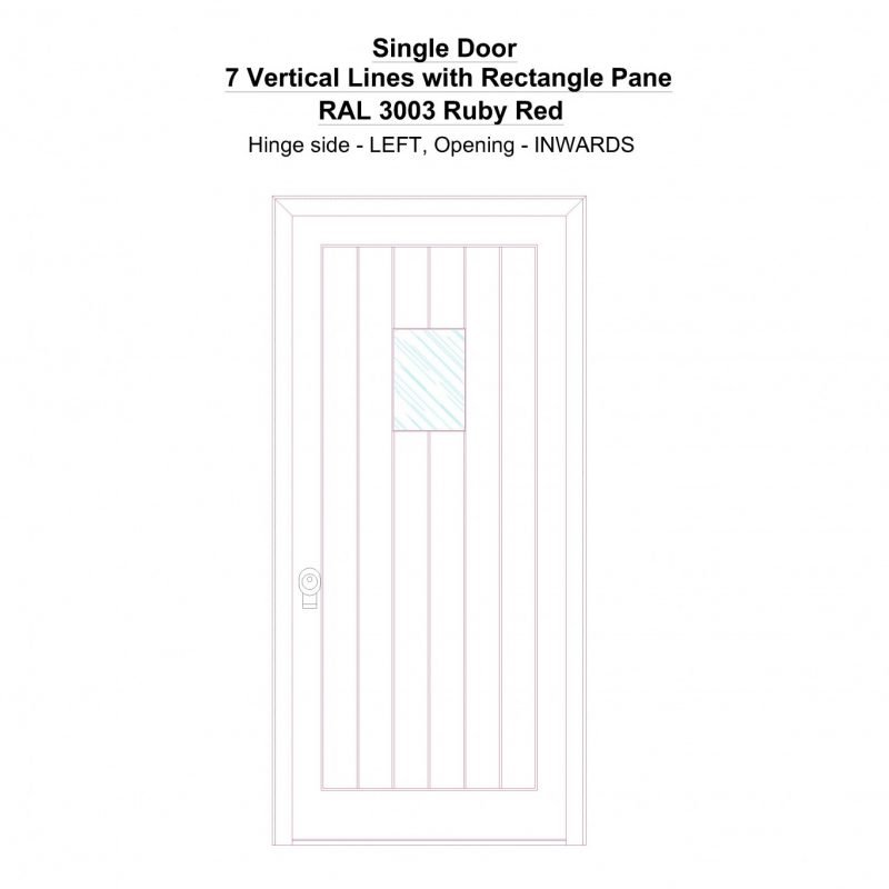 Sd 7 Vertical Lines With Rectangle Pane Ral 3003 Ruby Red Security Door