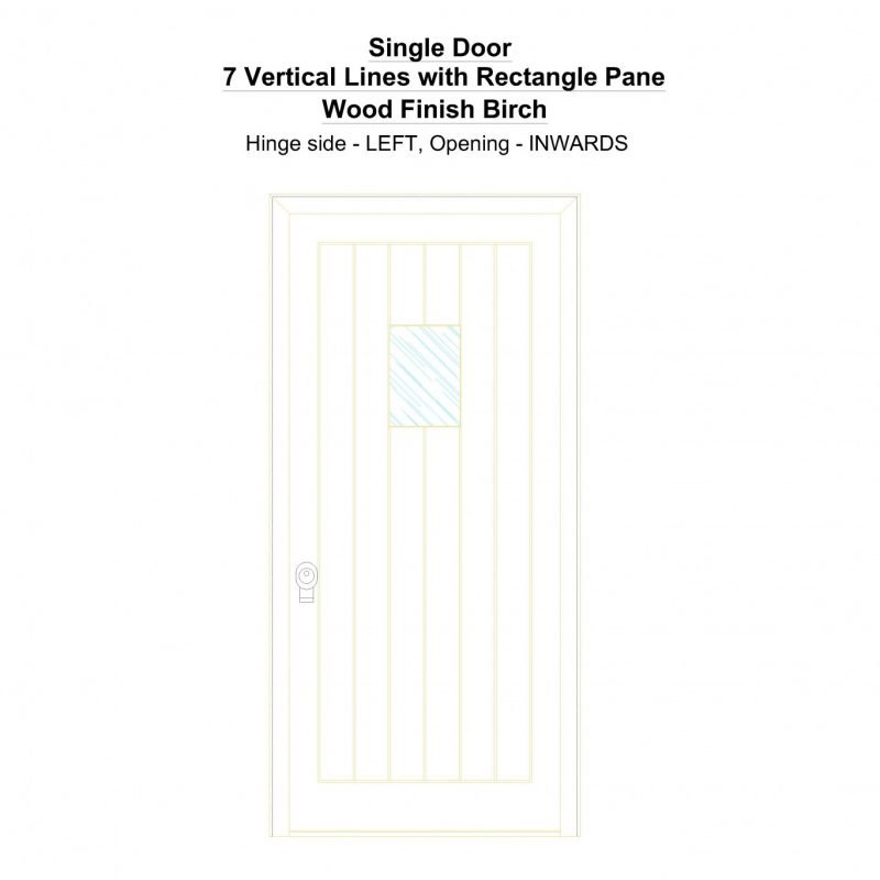 Sd 7 Vertical Lines With Rectangle Pane Wood Finish Birch Security Door