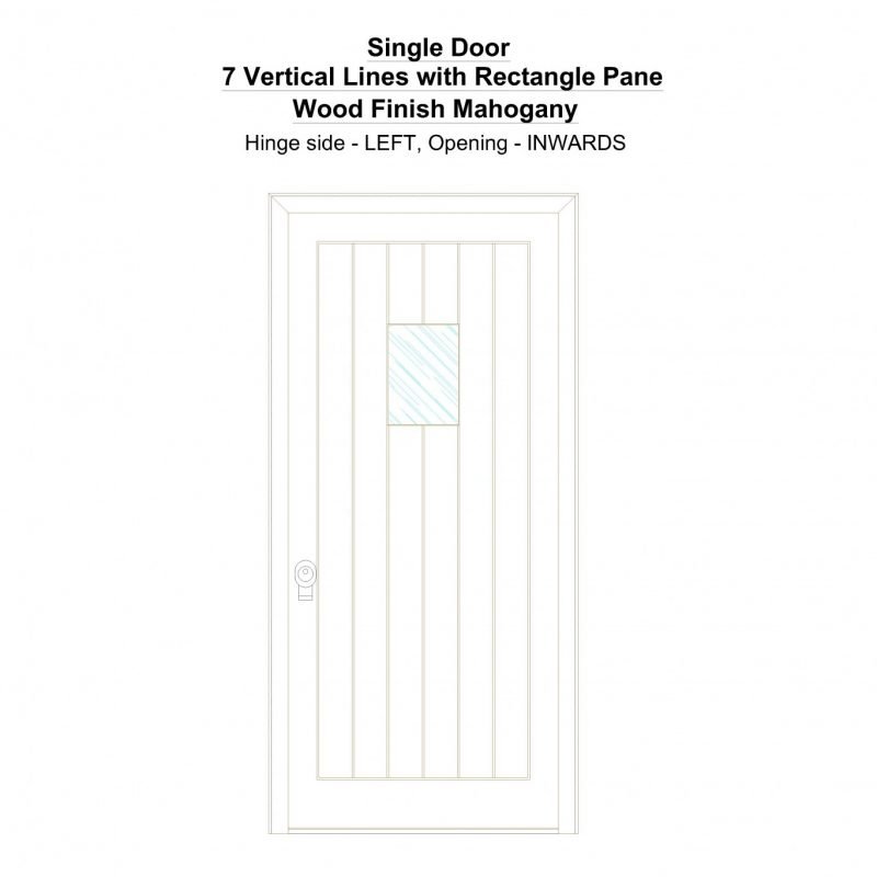 Sd 7 Vertical Lines With Rectangle Pane Wood Finish Mahogany Security Door