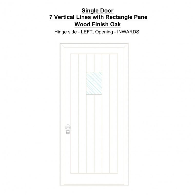 Sd 7 Vertical Lines With Rectangle Pane Wood Finish Oak Security Door